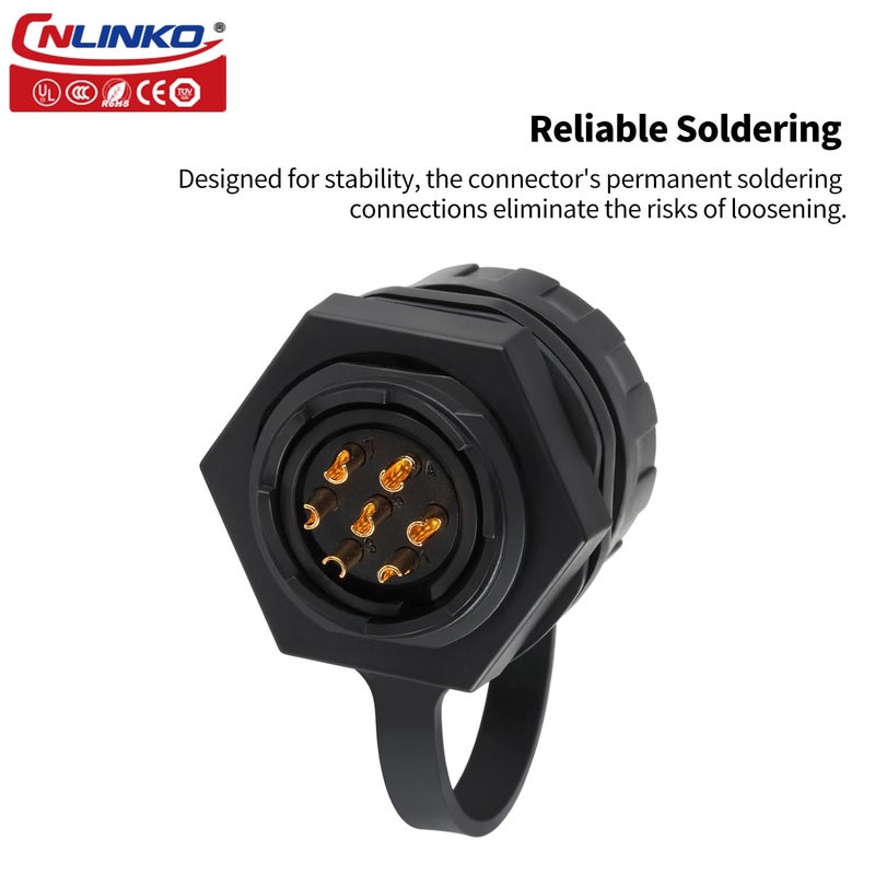 CNLINKO YM-20 Single-Hole Waterproof Connector with PIN Partitioned Design, IP68 Circular Connector, Quick Plugging Aviation Connector, M20 Power Data Connector (7 PIN) - Image 2